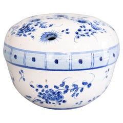 Antique French Faience Blue & White Floral Flower Frog Vase, circa 1900