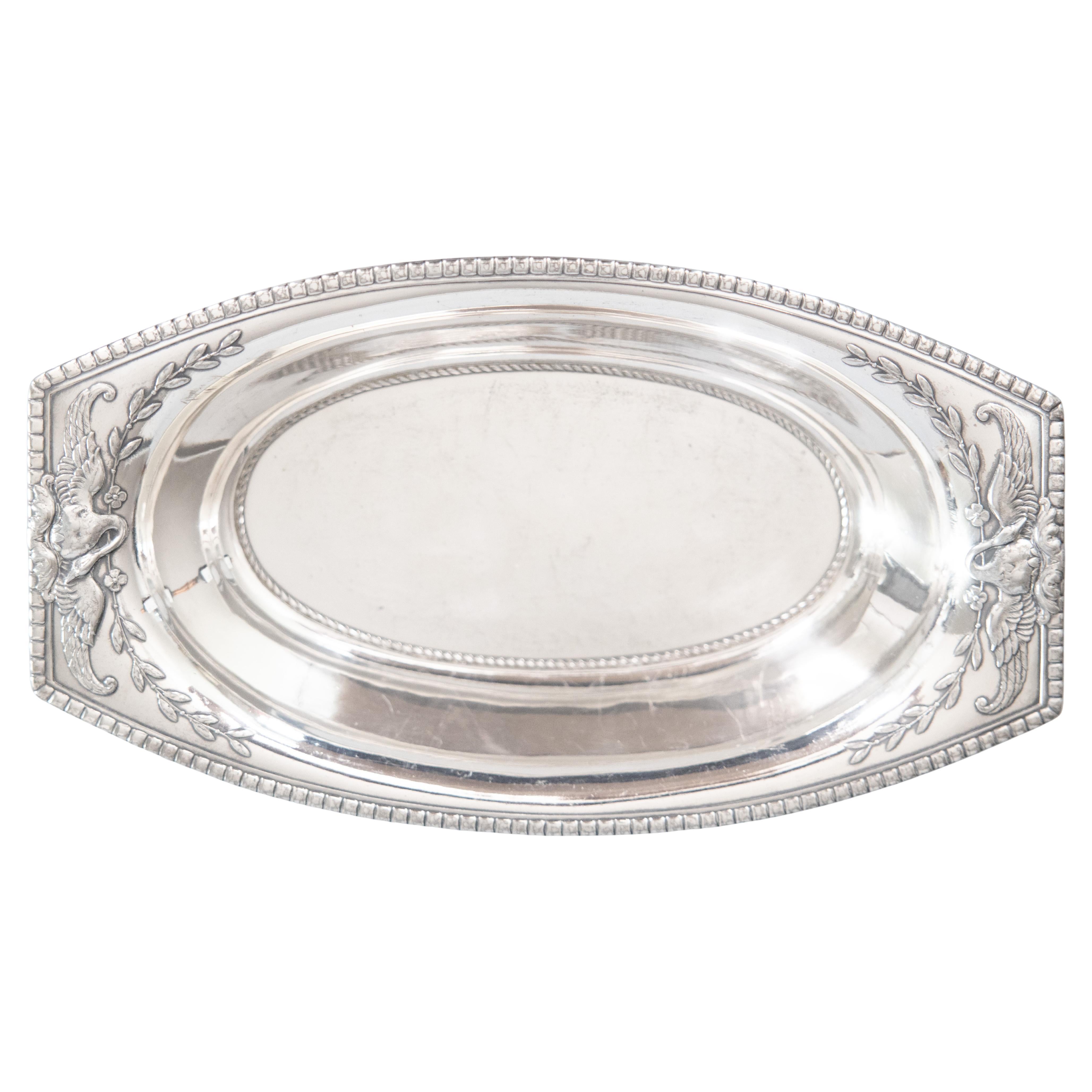 Antique French Silver Plate Swans Bread Bowl Basket For Sale