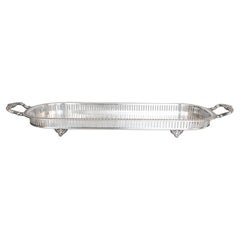 Silver Plate Oblong Footed Gallery Tray With Handles, circa 1950