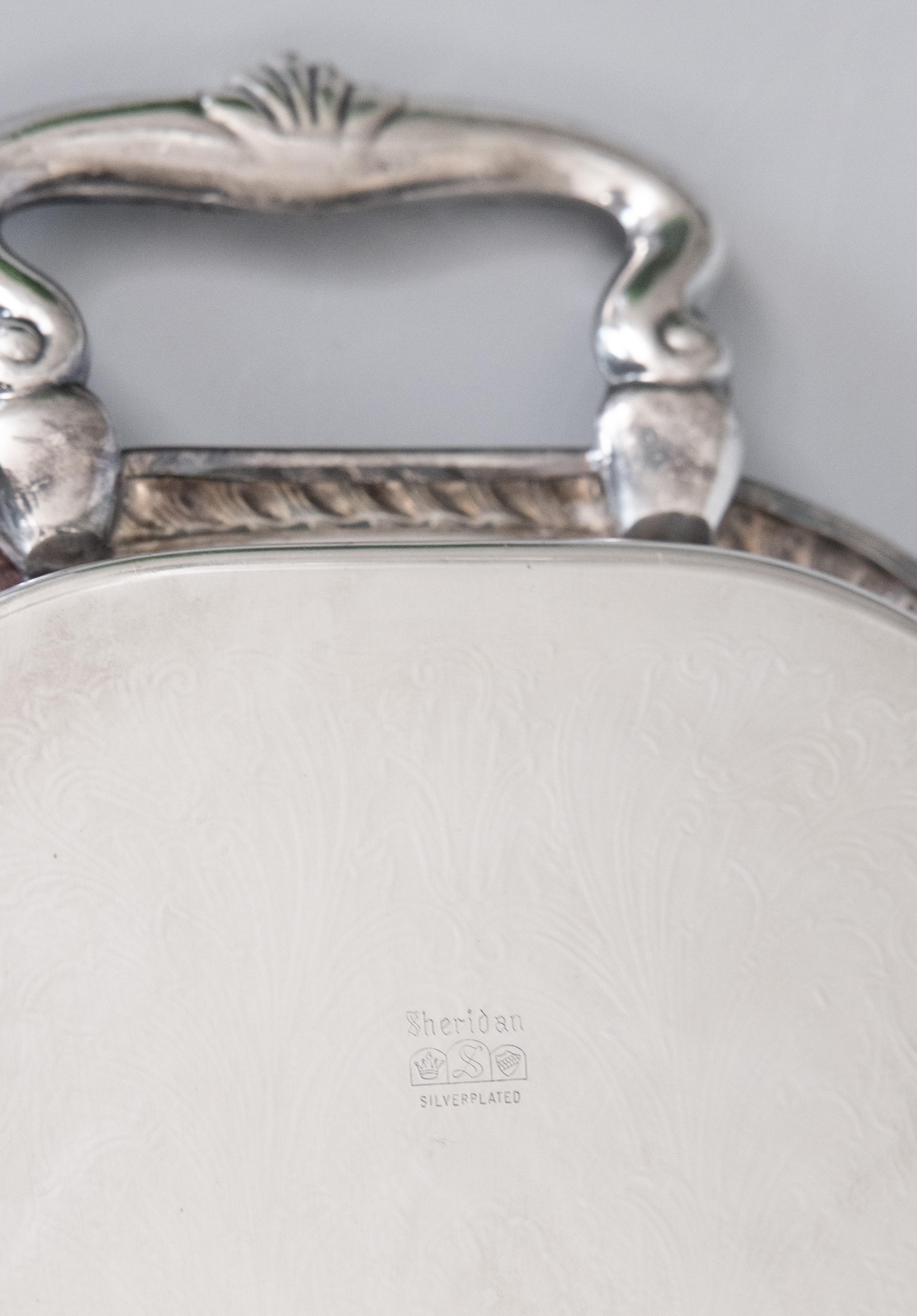 Silver Plate Oblong Footed Gallery Tray With Handles, circa 1950 For Sale 3
