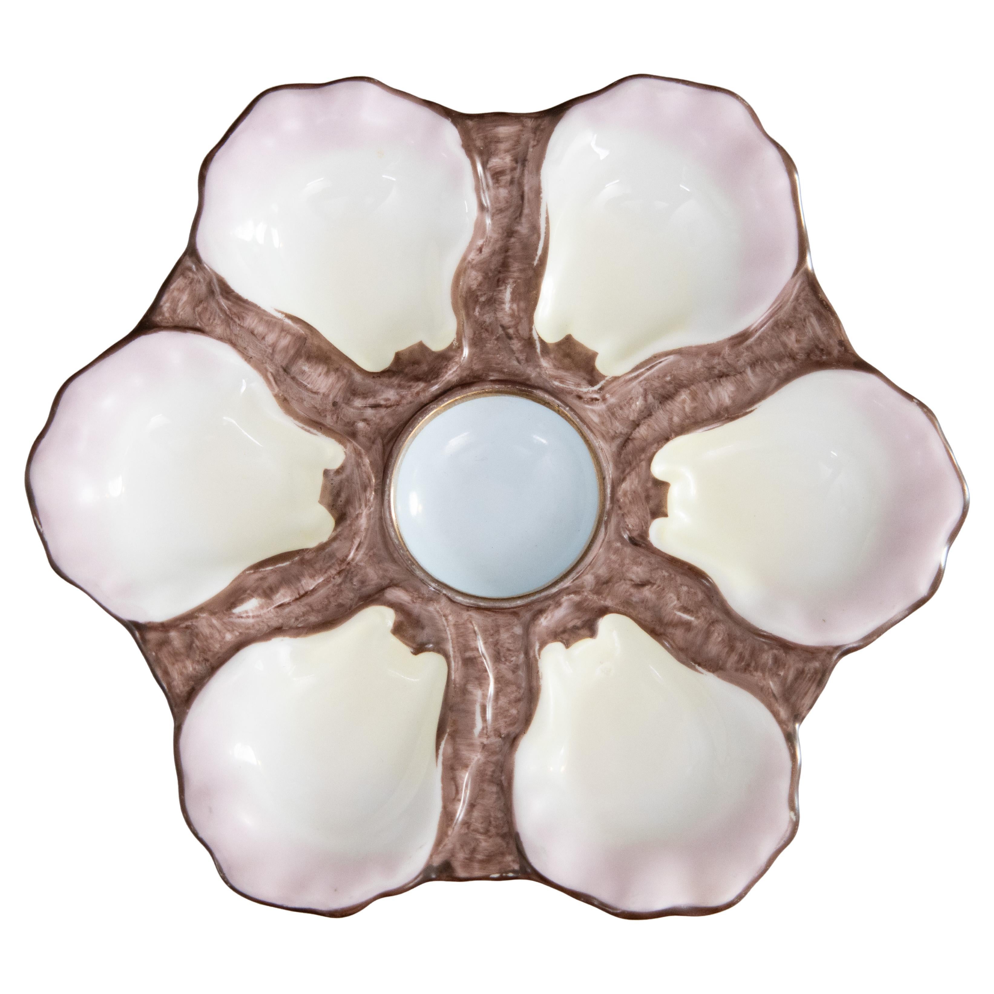 Assiette à huîtres en porcelaine majolique française du 19e siècle