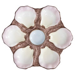 Assiette à huîtres en porcelaine majolique française du 19e siècle