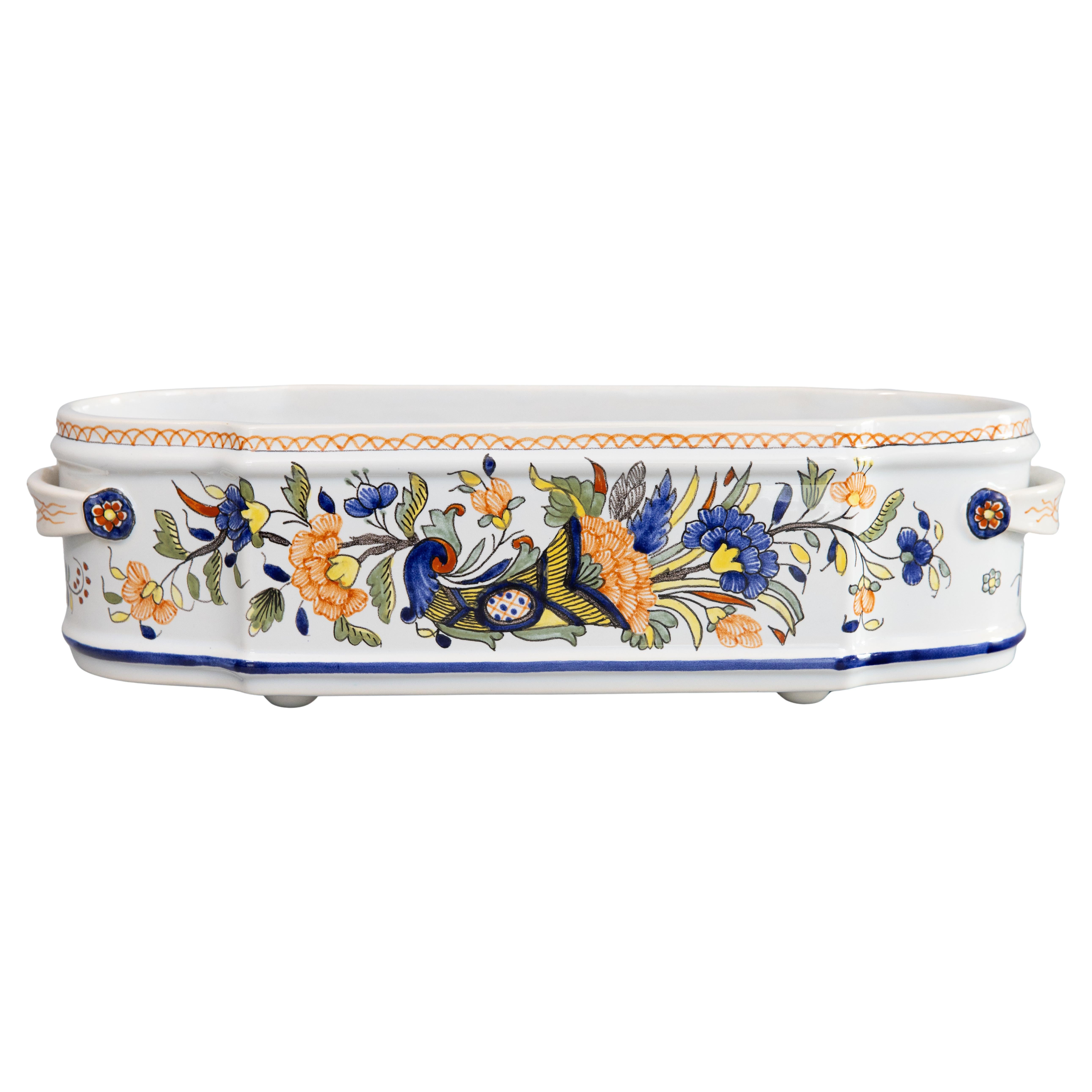 Französische Rouen Fayence Jardiniere Übertopf Pflanzgefäß, um 1950 im Angebot