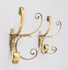 Pair of Antique French Brass Coat & Hat Racks Wall Hooks, circa 1920