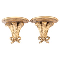 Pair of Mid-20th Century Italian Gilt Feathers & Bows Wall Brackets