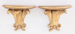 Pair of Mid-20th Century Italian Gilt Feathers & Bows Wall Brackets