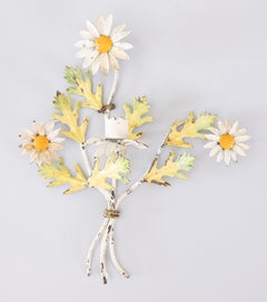 Pair of Italian Tole Daisies Floral Candle Sconces, circa 1950