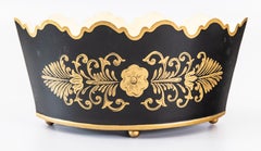 Vintage Italian Black and Gilt Tole Floral Jardiniere Cachepot, circa 1950