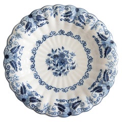 Antique Dutch Delft Makkum Scalloped Lobed Floral Wall Charger Plate, Circa 1920