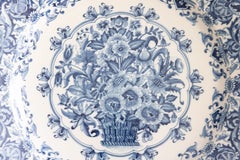 Monumental Antique Dutch Delft Faience Makkum Floral Scalloped Charger, c. 1920