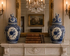Pair of Large Mid-20th Century Dutch Delft Lidded Ginger Jars Mantel Vases