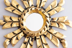 Petite Mid Century Italian Giltwood Sunburst Mirror