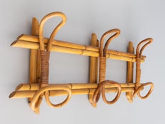 Mid-Century Italian Bamboo Rattan Coat & Hat Rack