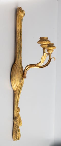 Applique vintage italiana fiorentina per candele in legno dorato e tole con nappine, 1950 circa
