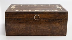 Antique English Walnut & Mother of Pearl Inlay Jewelry Box, circa 1900