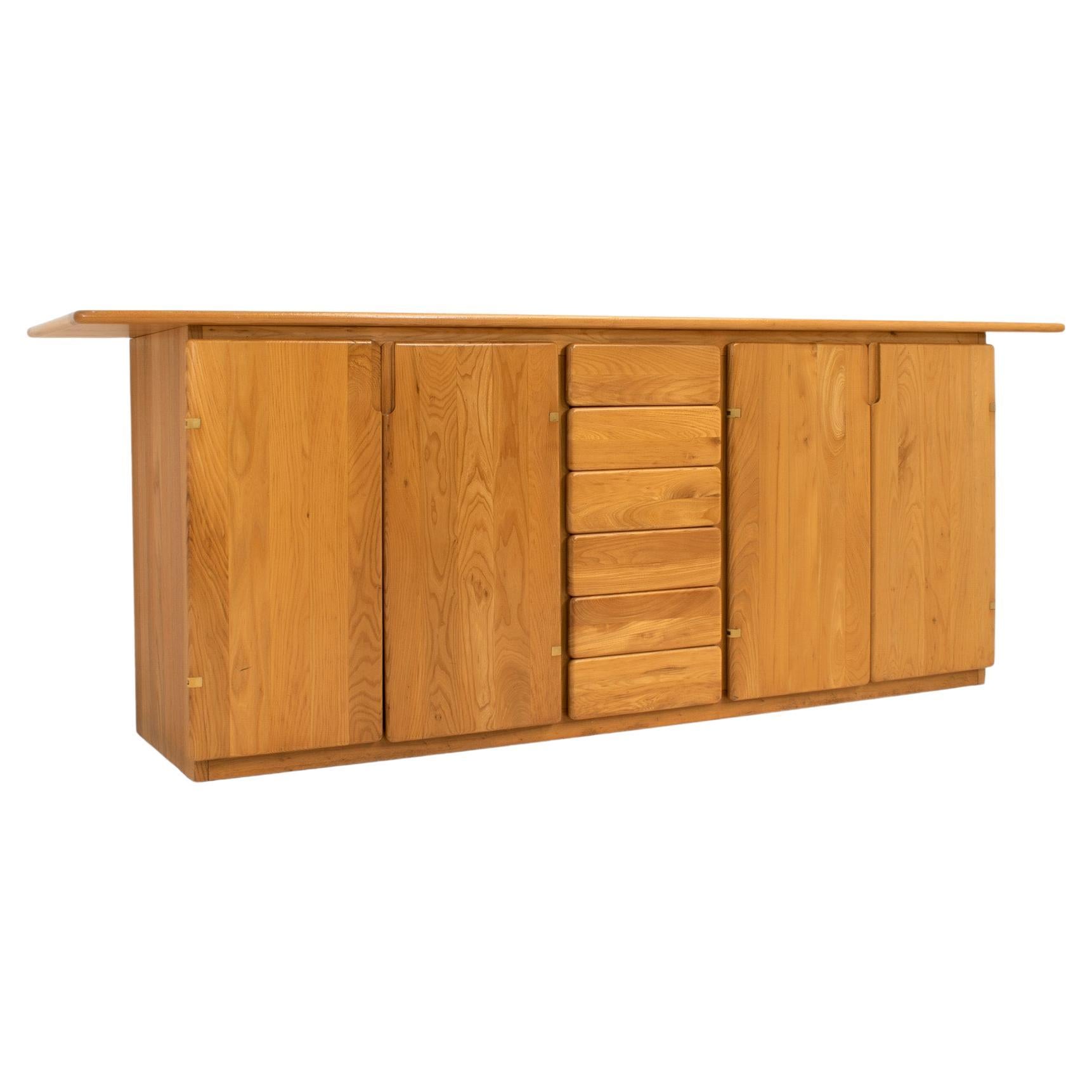 Solid Elm & Brass Sideboard by Romanutti, Italy, 1970s For Sale