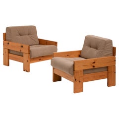 Minimalistische Loungesessel aus Kiefernholz, Italien, 1970er Jahre, Paar