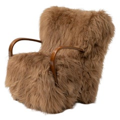 Pair of Scandinavian Armchairs in Long Haired Sheepskin, 1950s