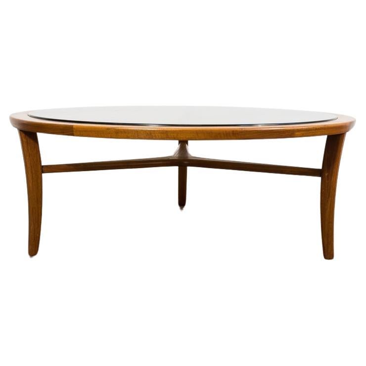 Scandinavian Teak Round with Glass Top Coffee Table 1960's