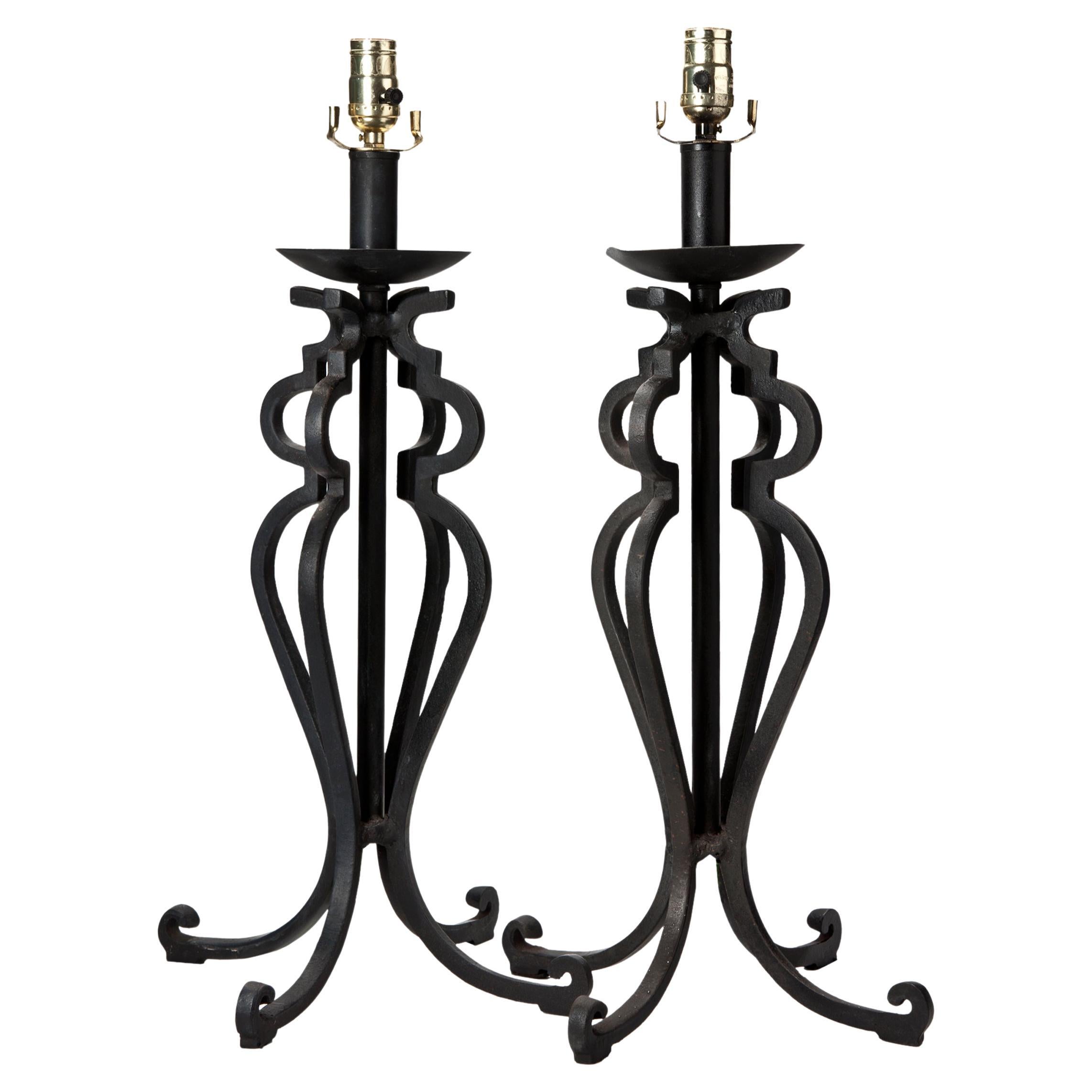 Wrought Iron Table Lamps, a pair For Sale