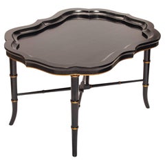 Antique Ebony Tray Table with Glass Top- 3 Pieces