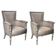 Belgian Linen Berege Chairs, a Pair