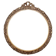 Antique Round Gold Mirror w/Ribbon and Roses Motif