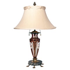 Antique Early 20th Century Romanian Hand Paint/Hand Cut Ruby Bohemian Glass Lamp