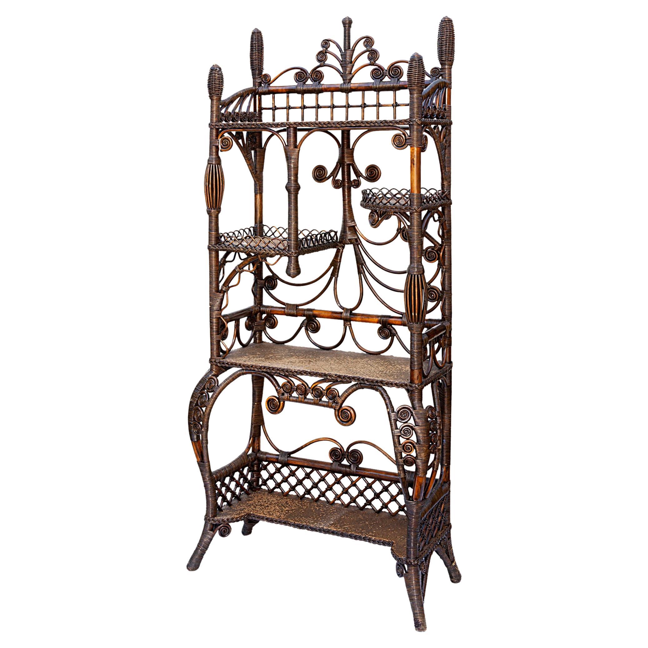 Rattan and Wicker Peacock Etagere