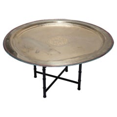 Vintage Oversized Brass Tray / Ebony Base