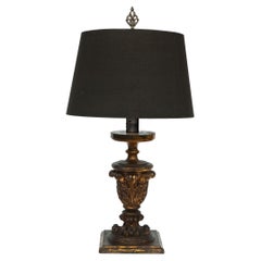 French Ebonized Giltwood Table Lamp/Black Linen Shade