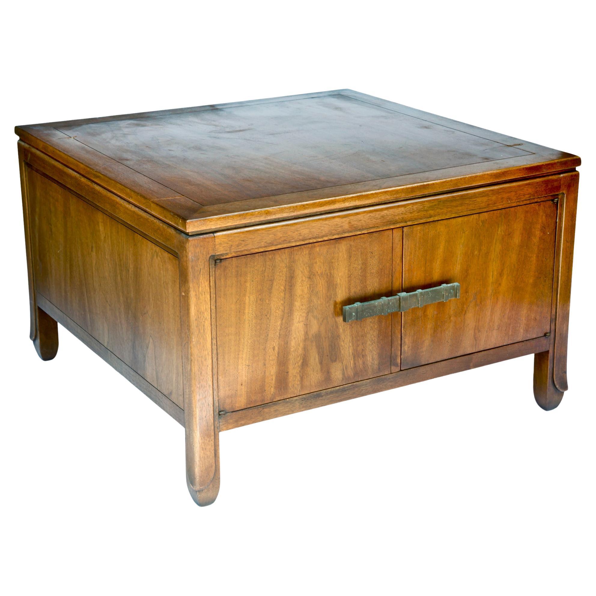 Heritage Midcentury Fruitwood Side Table with Two Doors For Sale
