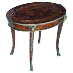 Antique Egyptian Revival Oval Marquetry Tray Table