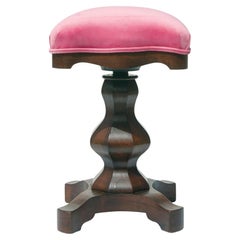 Empire Walnut Mechanical Piano Stool in Raspberry Velvet