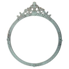 Hand Painted Art Deco Round Mirror W/Carved Crown
