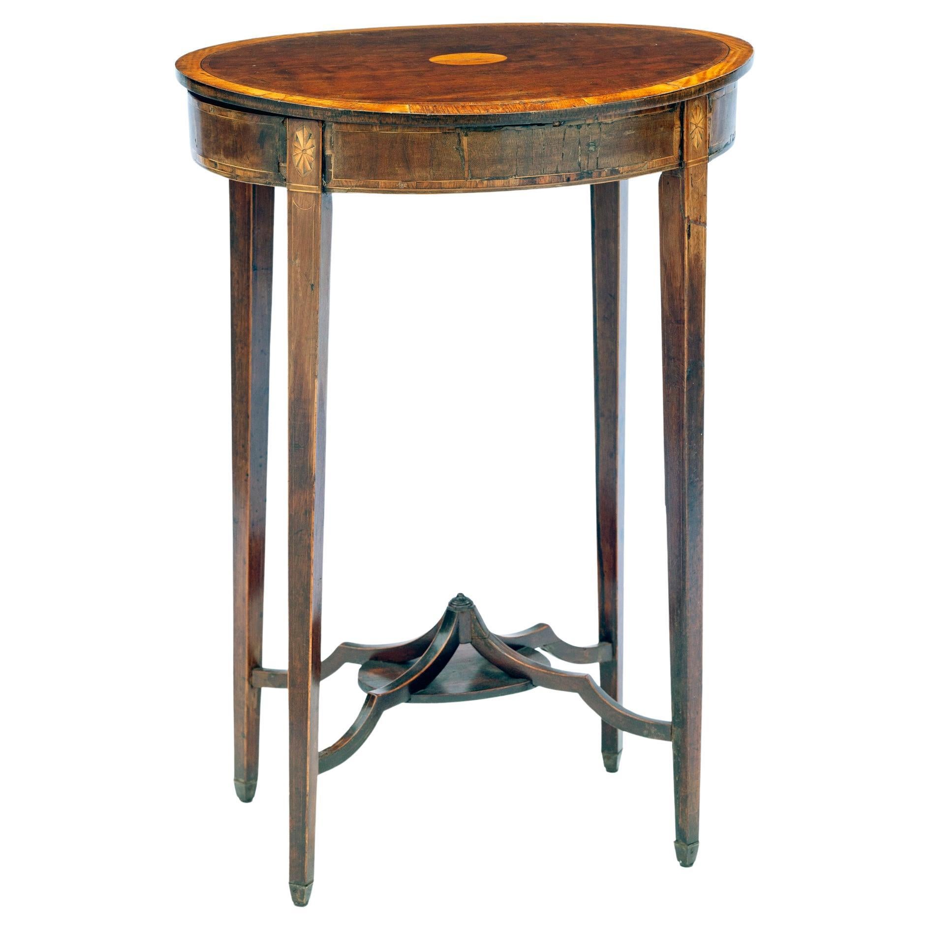 Petite Oval Occasional Table in Mahogany & Satinwood For Sale