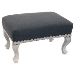 Vintage Queen Anne Style Charcoal Gray Footstool/ Mod Dot Trim