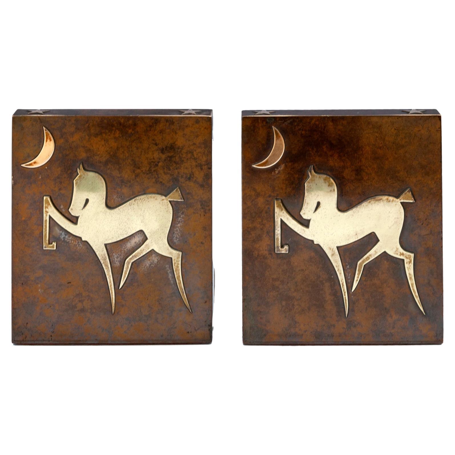 Ancien serre-livres en bronze Silvercrest / Chevaux en laiton