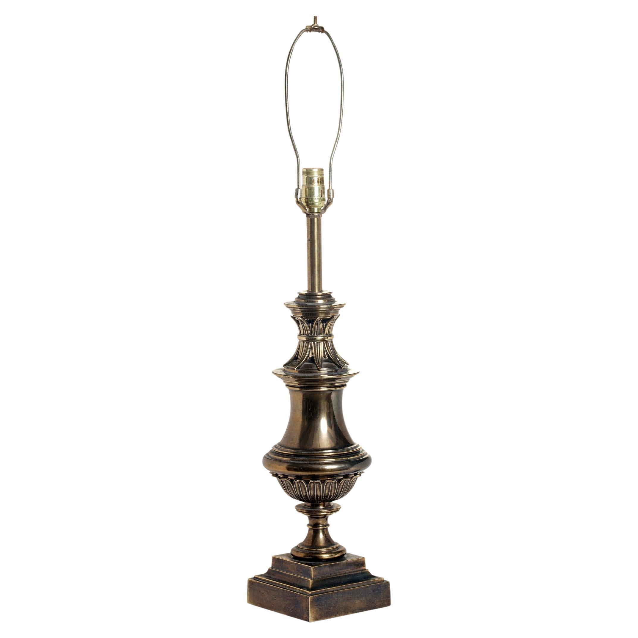 Brass Urn Lamp by Stieffel with Original Midcentury Shade