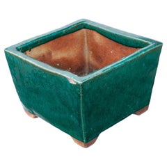 Smaragdgrüner Keramik-Pflanzkübel quadratisch 