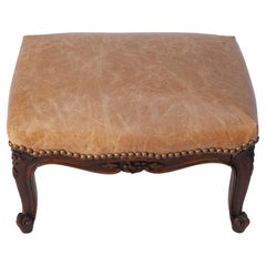 Hand carved Antique French Leather Footstool
