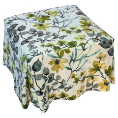 Square Slipcovered Linen Ottoman