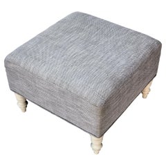 Square Slipcovered Linen Ottoman