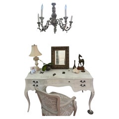 Rustic Five Arm Chandelier, Patinated Iron & Wood, Italian, 1940s