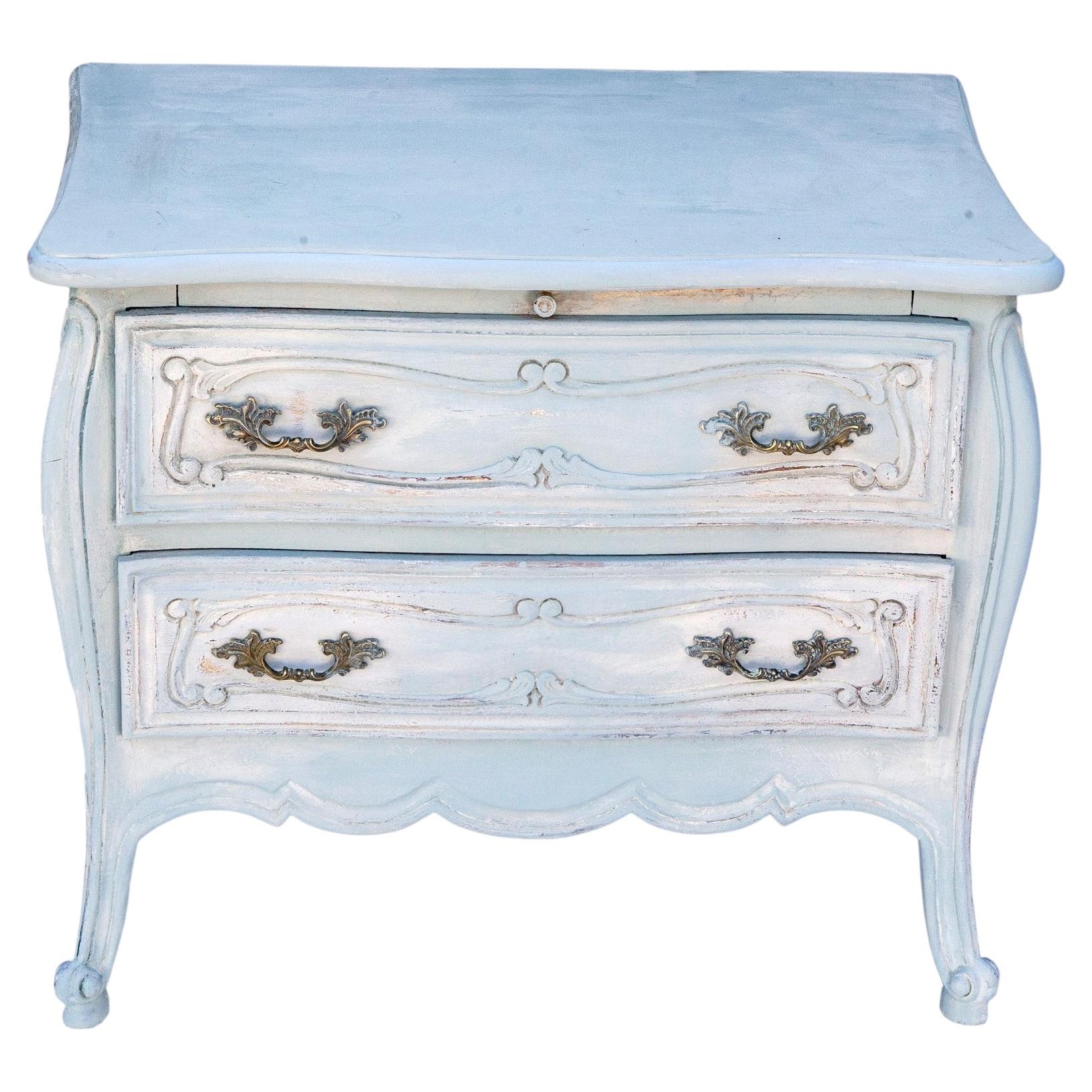 Pale Blue French Provincial Commode, Hardwood & Brass, 20th Century For Sale