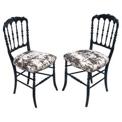 19th C Ebonized Charivari Napoleon III Chairs in Crushed Velvet, a pair