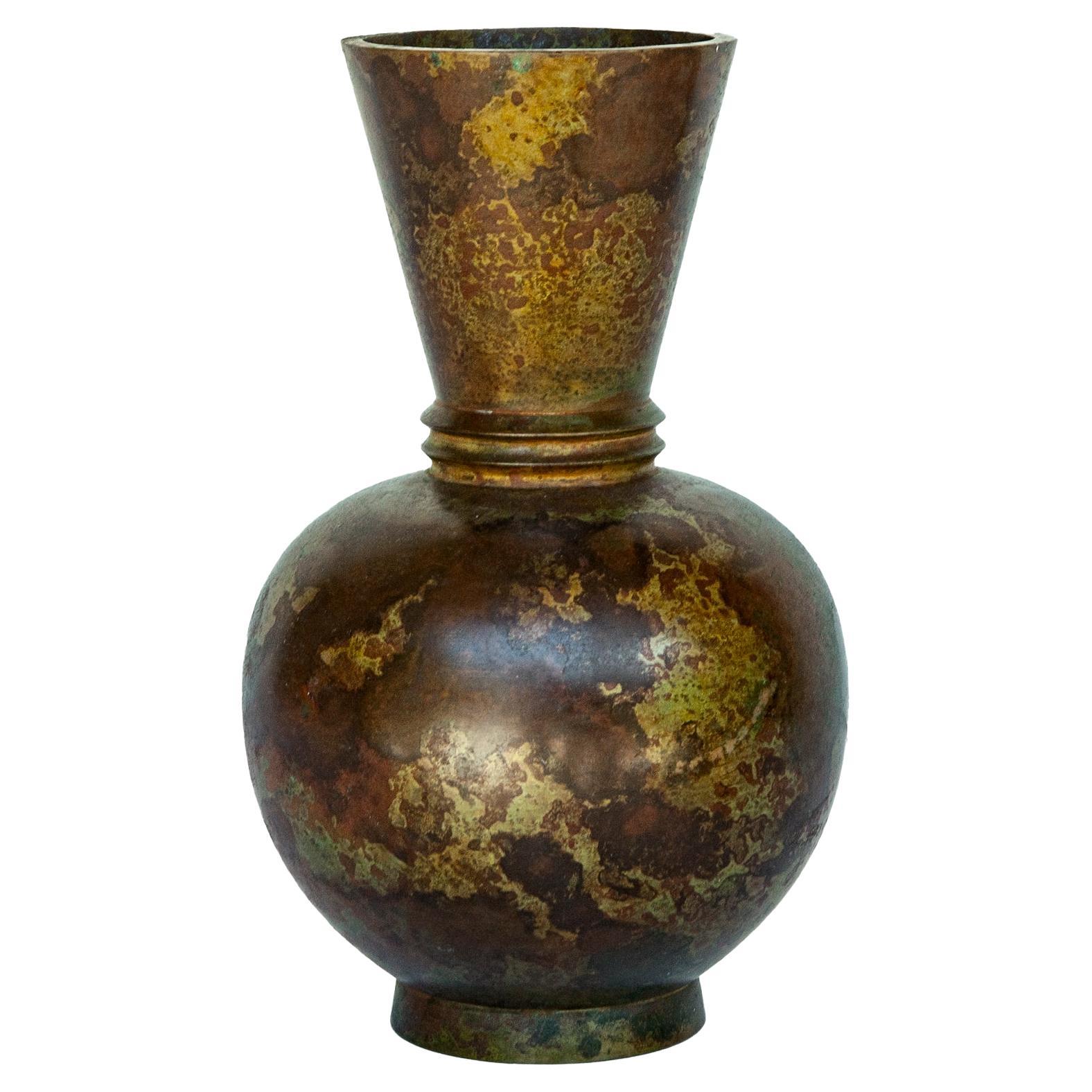 Vaso in bronzo giapponese di metà secolo con collo a fascia