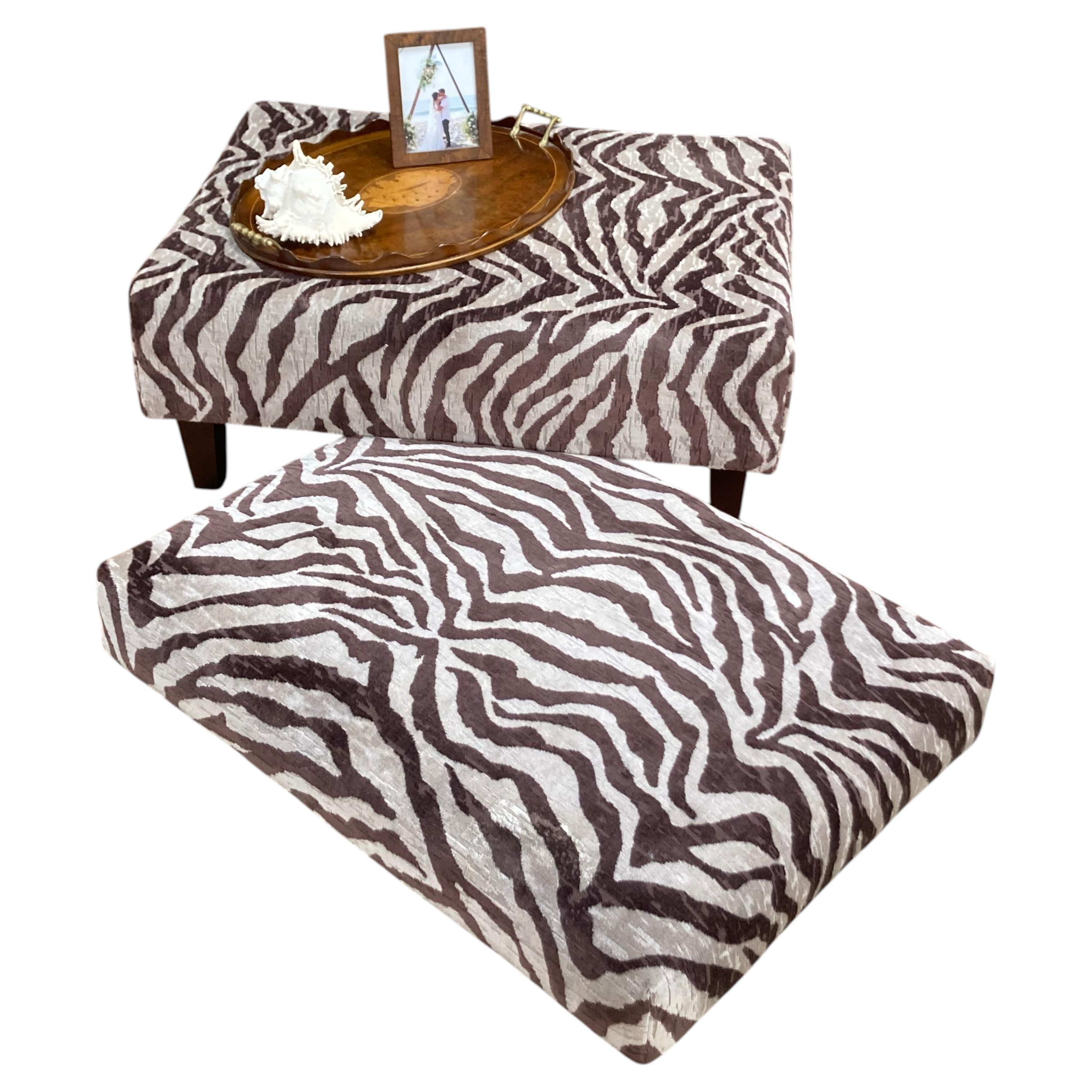 Oversized Rectangular Ottoman in Clarence House Italian Zebra Velvet For Sale