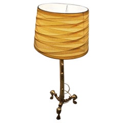 Antique Converted Brass Andiron Candlestick Lamp on Tripod Base