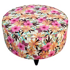 Large Round /1960
s Stool with "Flower Power" Floral Print